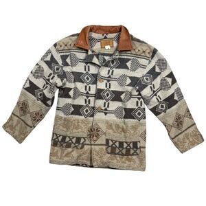 B Free Mens Brown M Julian Leather Trim Southwest Aztec Blanket Jacket Medium